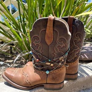 Reyme Brown Leather Western Boots with Embellishments